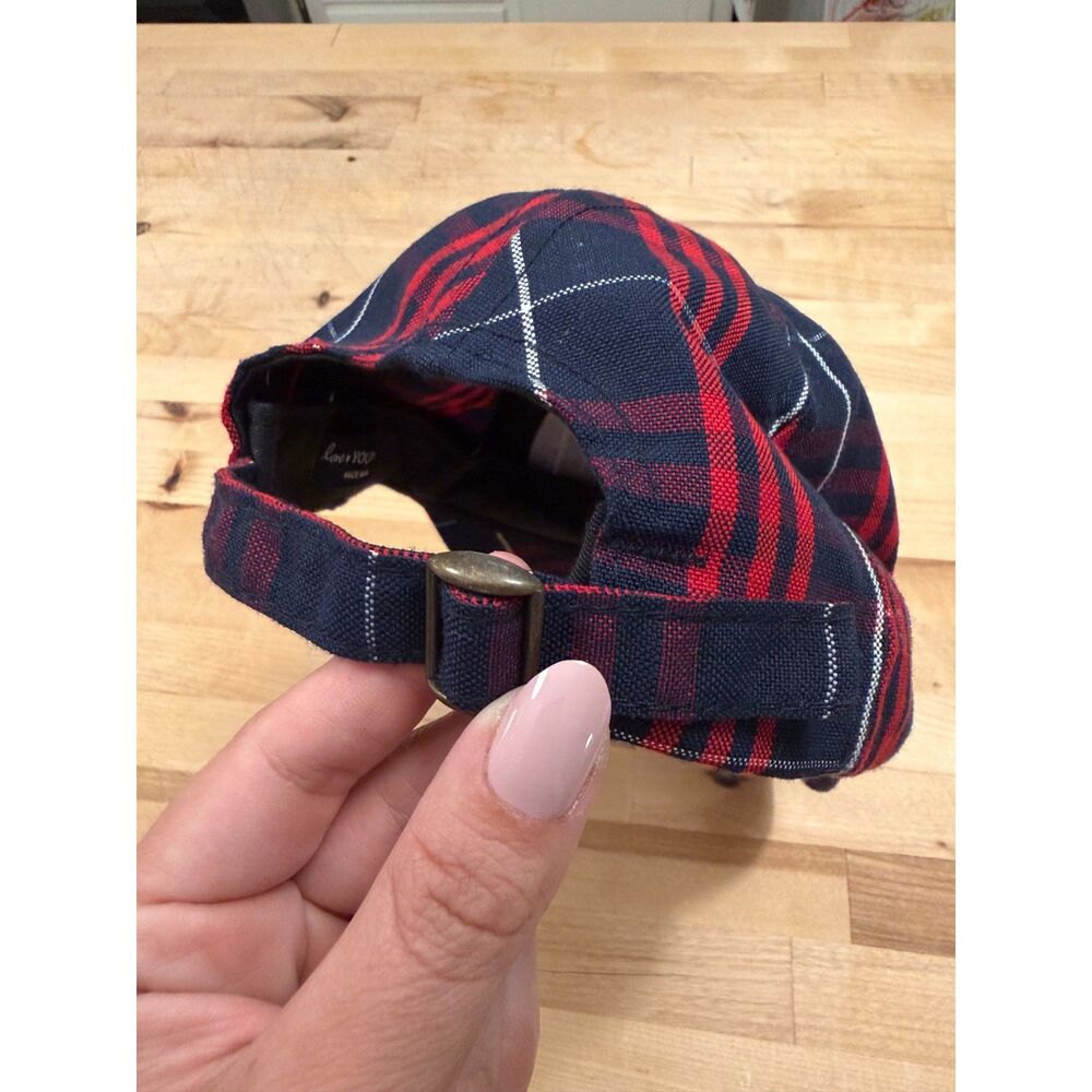 Love Your Melon Plaid Baseball Cap Red Navy Leather Patch Made in USA